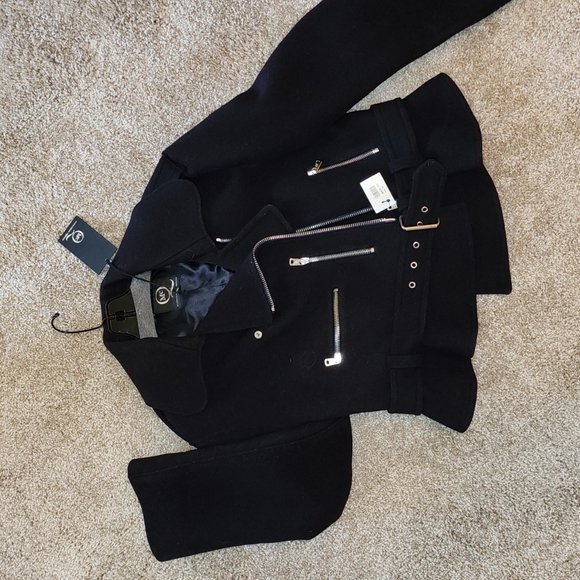 ALEXANDER MCQUEEN NWT MCQ NAVY WOOL STRUCTURED PEPLUM MOTO LINED PEA COAT … - Picture 2 of 12